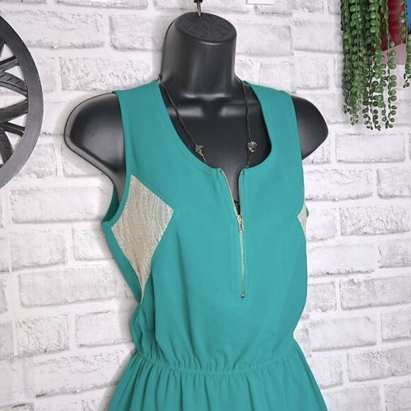 Chloe K. Turquoise Teal Pinched Waist Boho Hippie Mini Dress Size Small - Picture 4 of 6